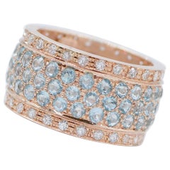 Retro Aquamarine, Diamonds, 14 Karat Rose Gold Band Ring