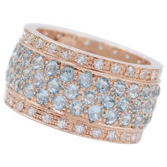Aquamarine, Diamonds, 14 Karat Rose Gold Band Ring
