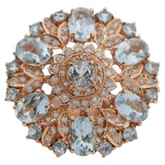 Aquamarine, Diamonds, 14 Karat Rose Gold Ring.