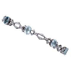 Bracelet en or blanc 14 carats avec aigue-marine et diamants