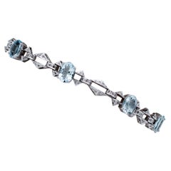 Aquamarine, Diamonds, 14 Karat White Gold Bracelet