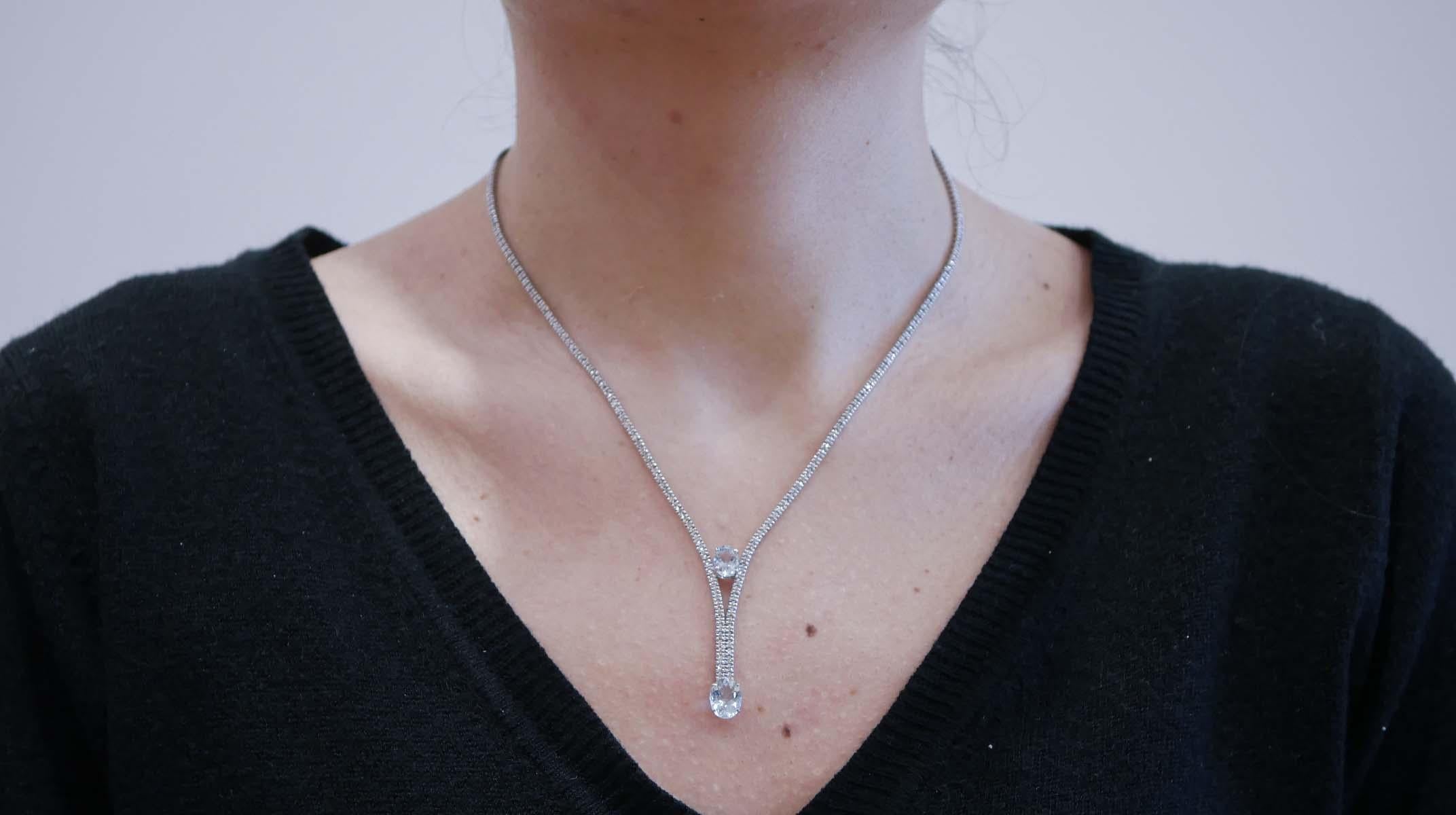 Aquamarine, Diamonds, 14 Karat White Gold Tennis Necklace. In New Condition For Sale In Marcianise, Marcianise (CE)
