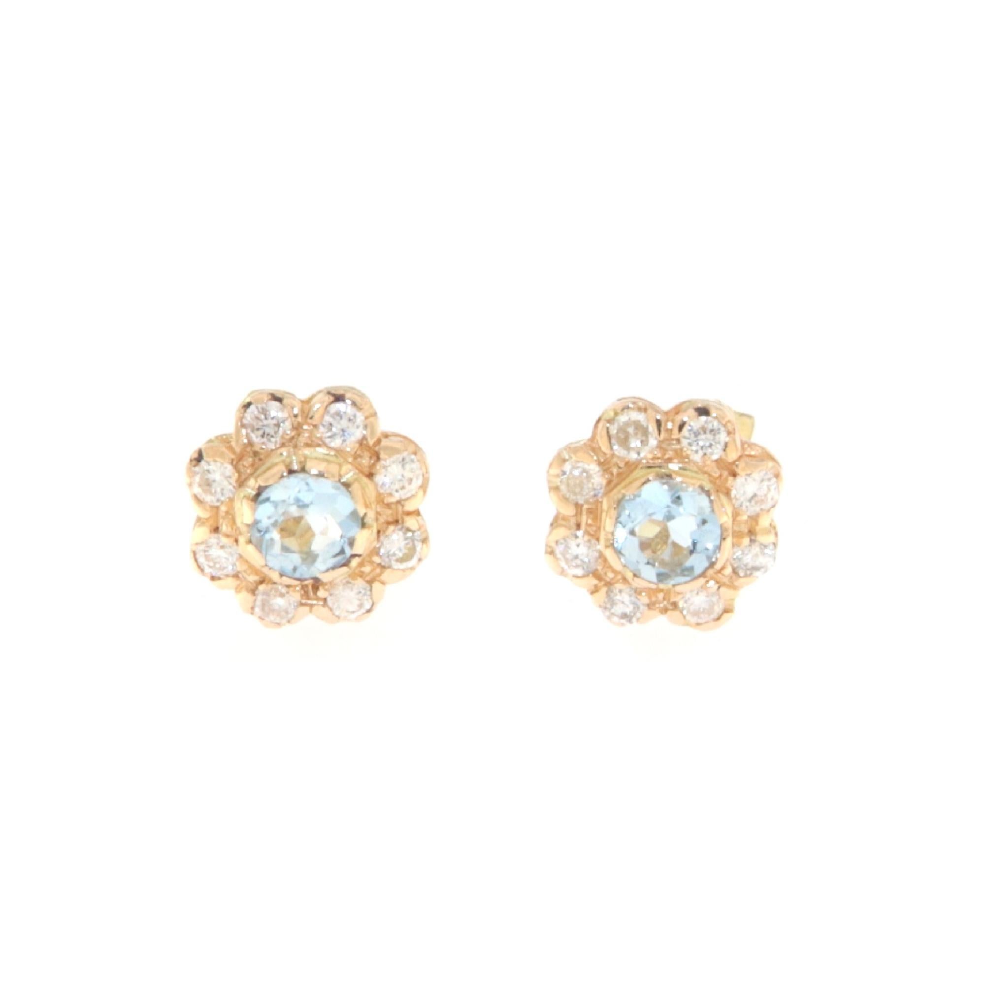 Aquamarine Diamonds 14 Karat Yellow Gold Stud Earrings In New Condition For Sale In Marcianise, IT