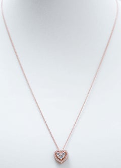 Aquamarine, Diamonds, 18 Karat Rose Gold Heart Pendant Necklace.