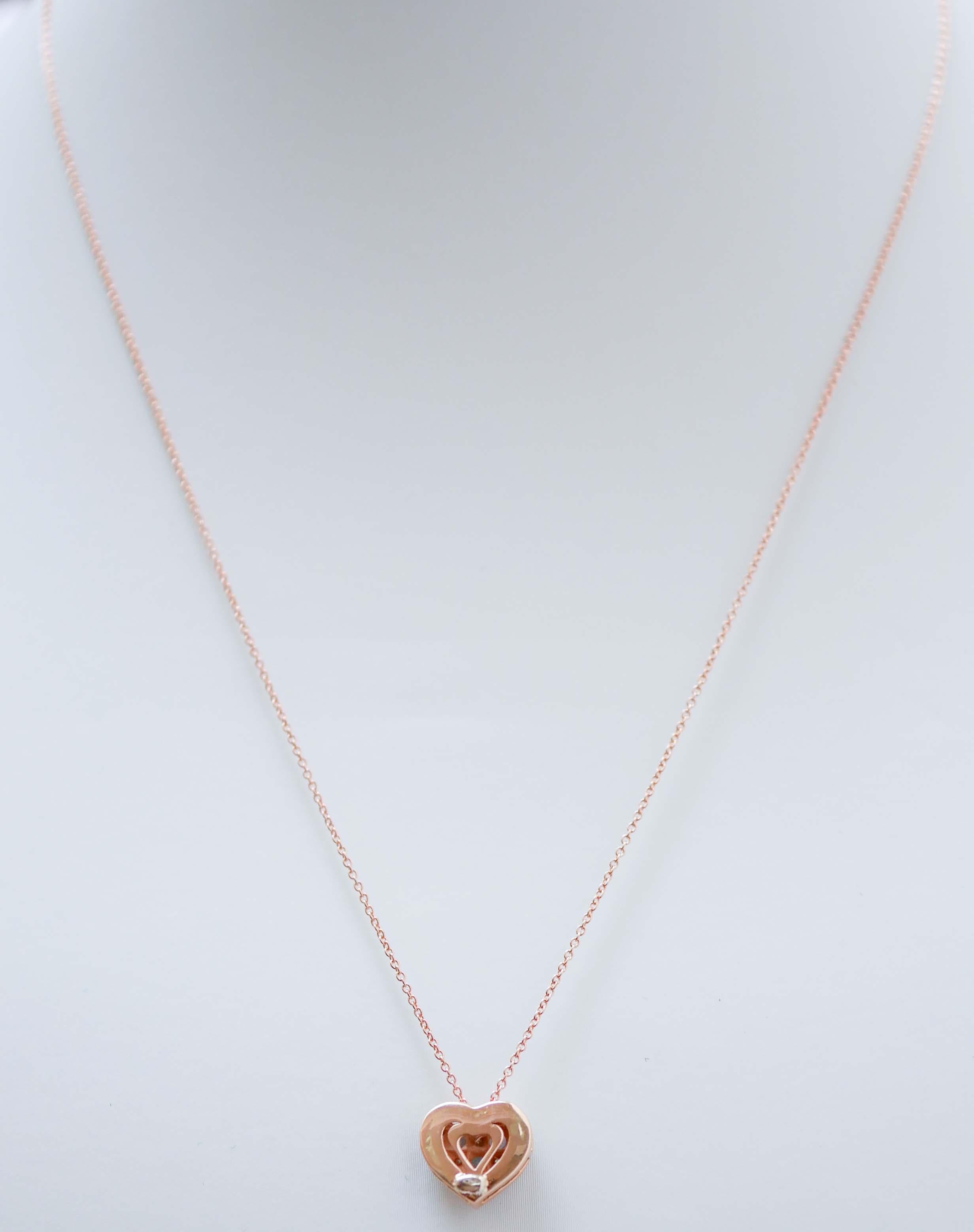 Mixed Cut Aquamarine, Diamonds, 18 Karat Rose Gold Heart Pendant Necklace. For Sale