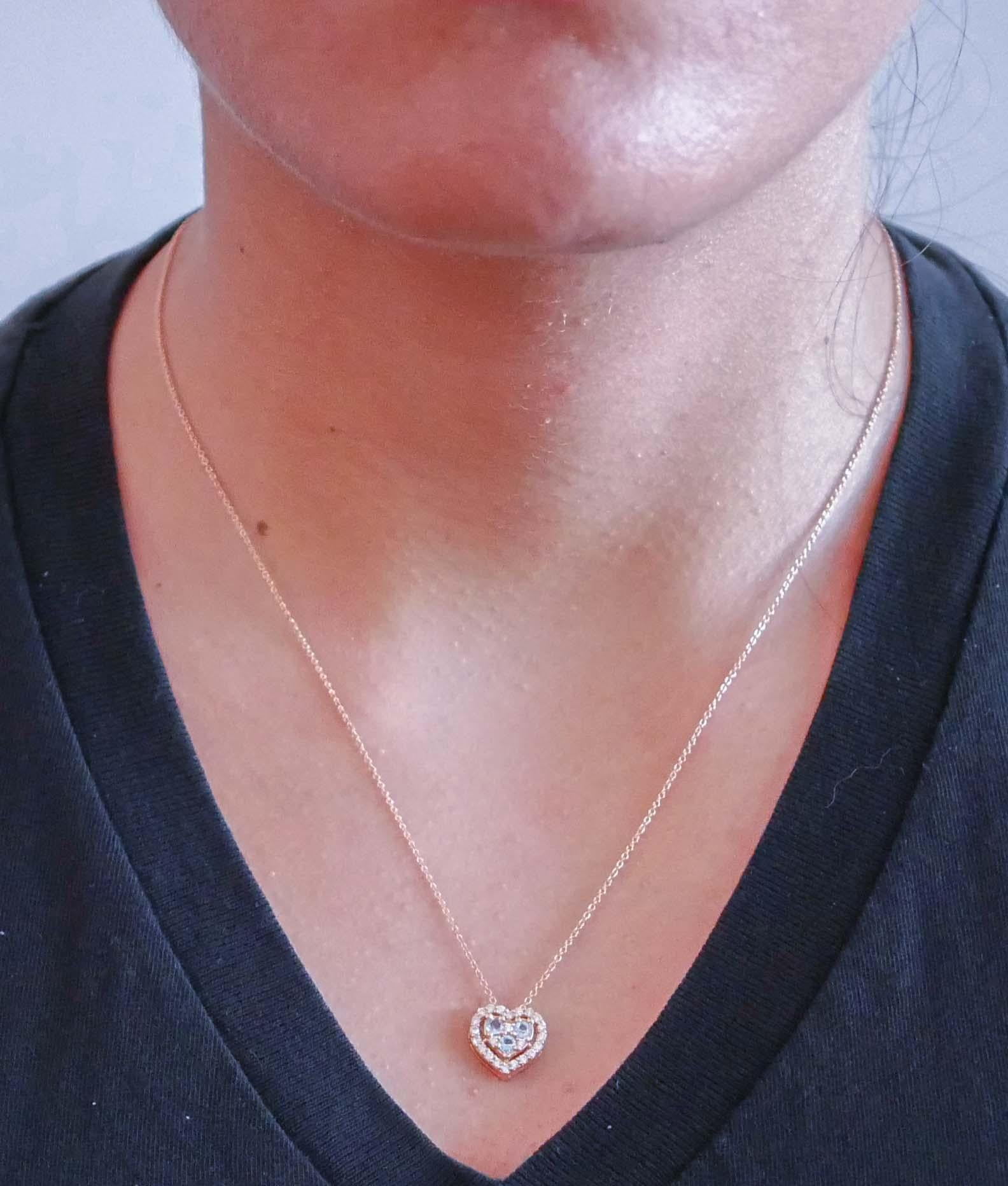 Women's Aquamarine, Diamonds, 18 Karat Rose Gold Heart Pendant Necklace. For Sale