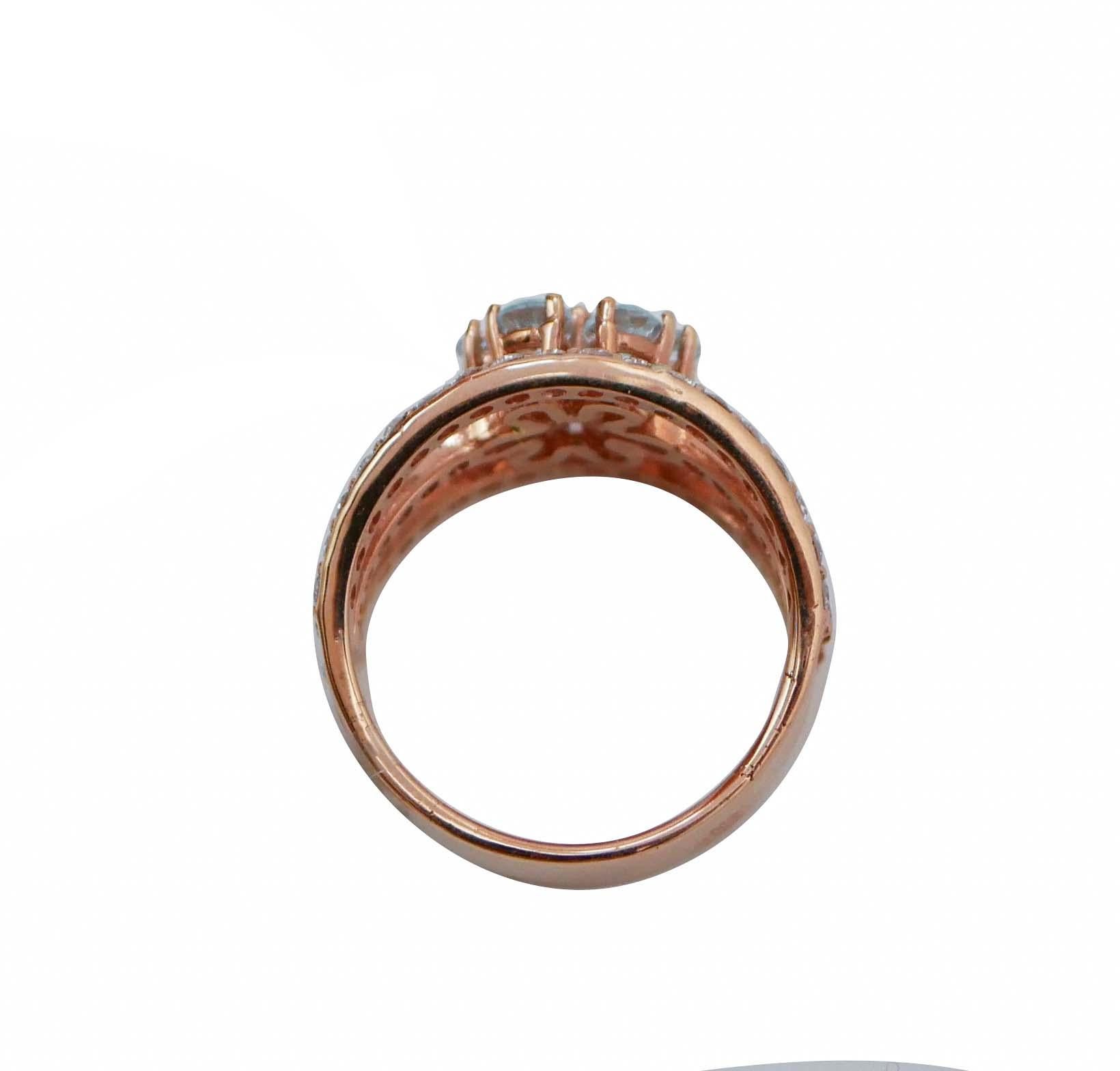 Modern Aquamarine, Diamonds, 18 Karat Rose Gold Ring. For Sale