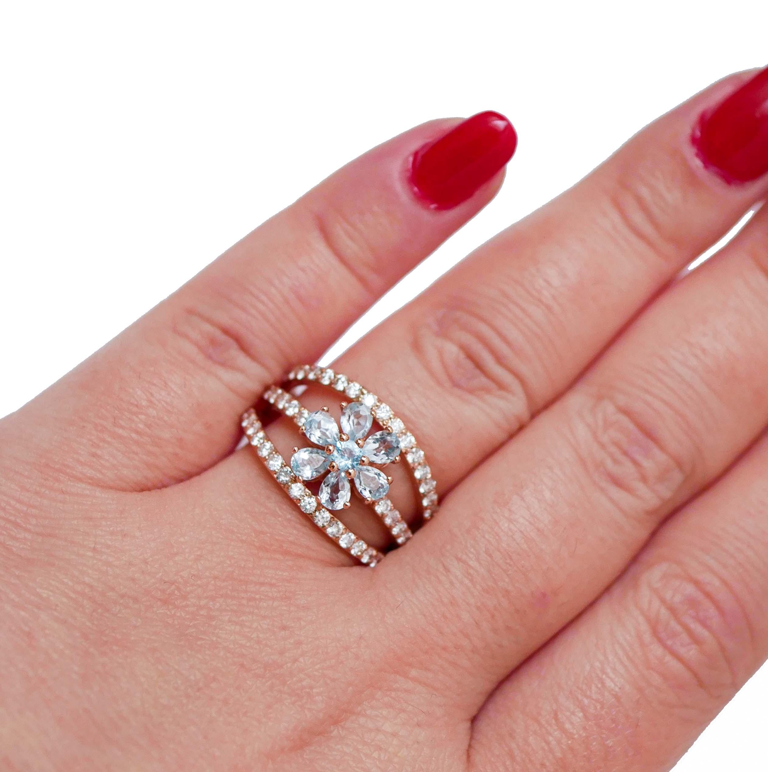 Aquamarine, Diamonds, 18 Karat Rose Gold Ring. In New Condition For Sale In Marcianise, Marcianise (CE)