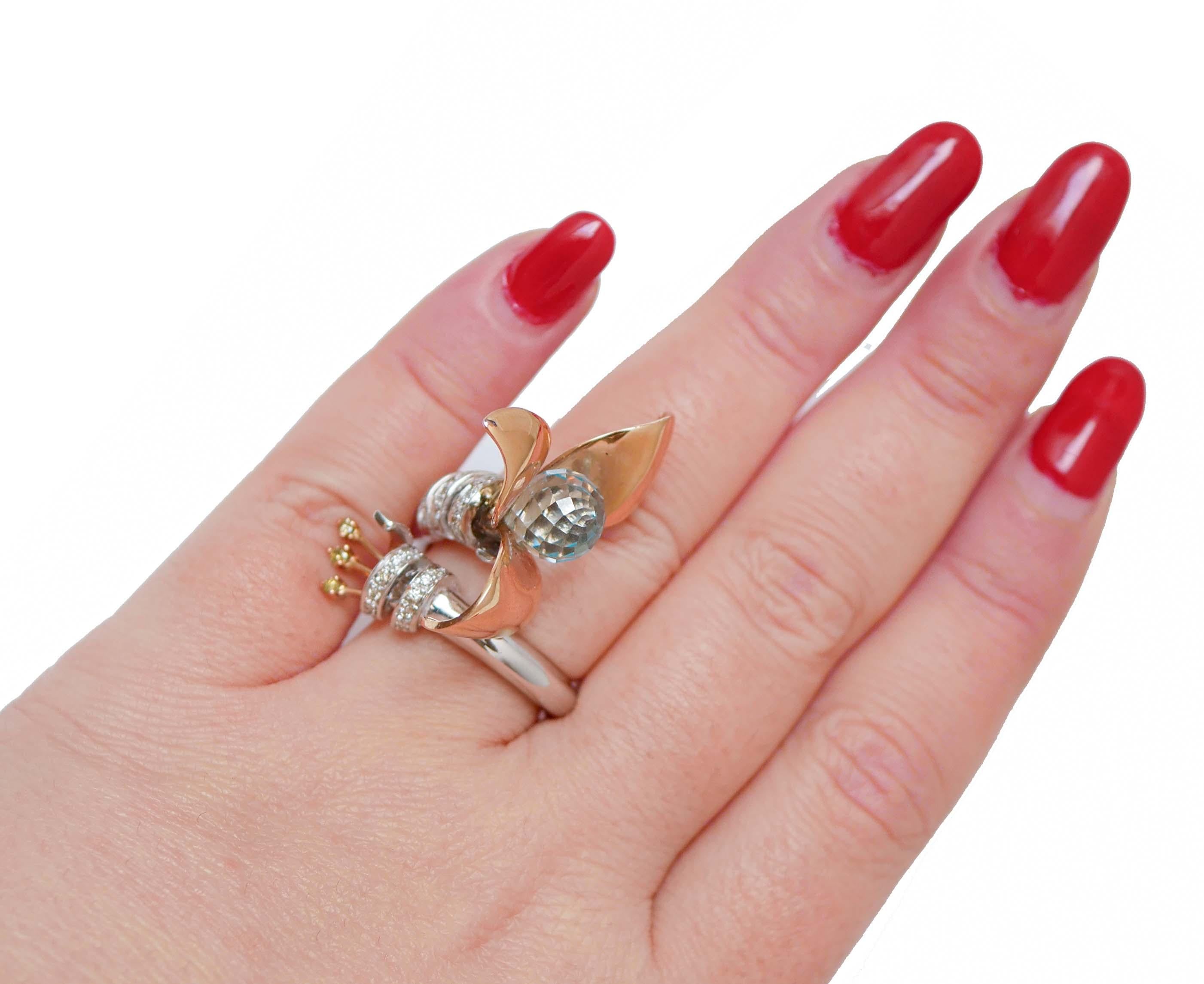 Aquamarin, Diamanten, 18 Karat Weißgold  und Rose Gold Ring. im Zustand „Gut“ im Angebot in Marcianise, Marcianise (CE)