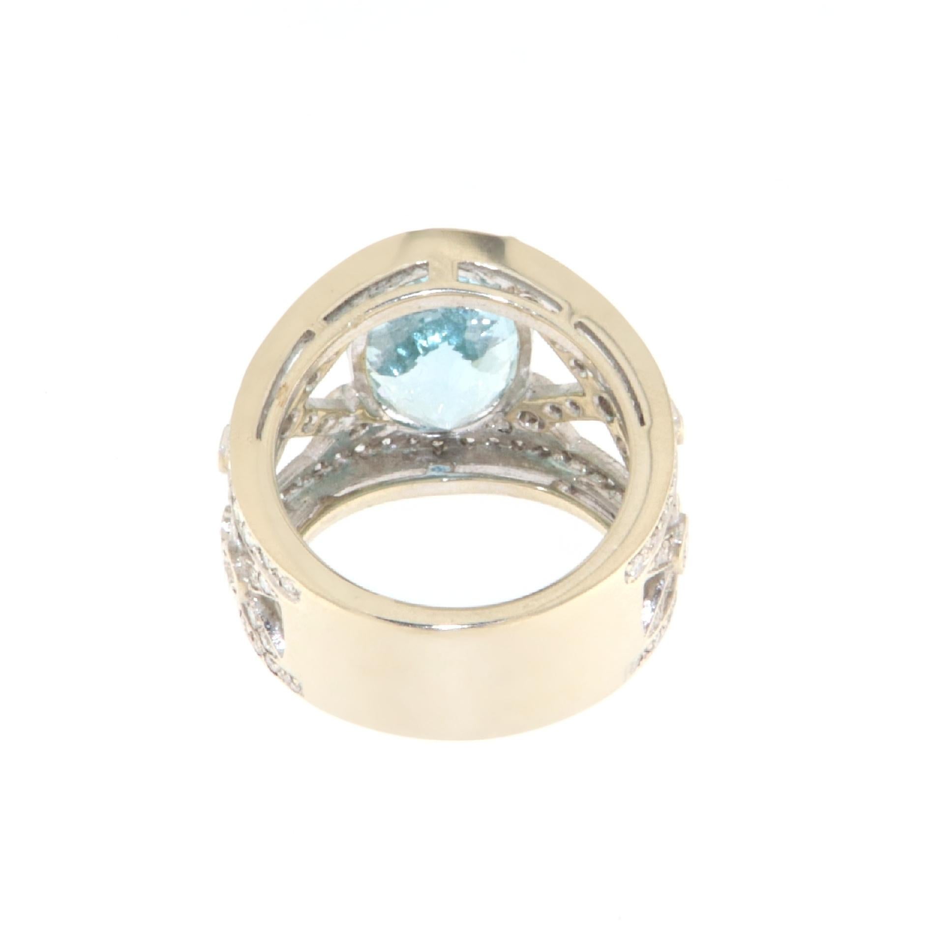 Aquamarine Diamonds 18 Karat White Gold Band Ring In New Condition For Sale In Marcianise, IT