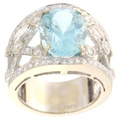 Aquamarine Diamonds 18 Karat White Gold Band Ring