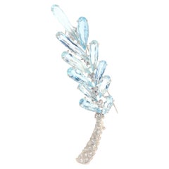 Aquamarine Diamonds 18 Karat White Gold Brooch