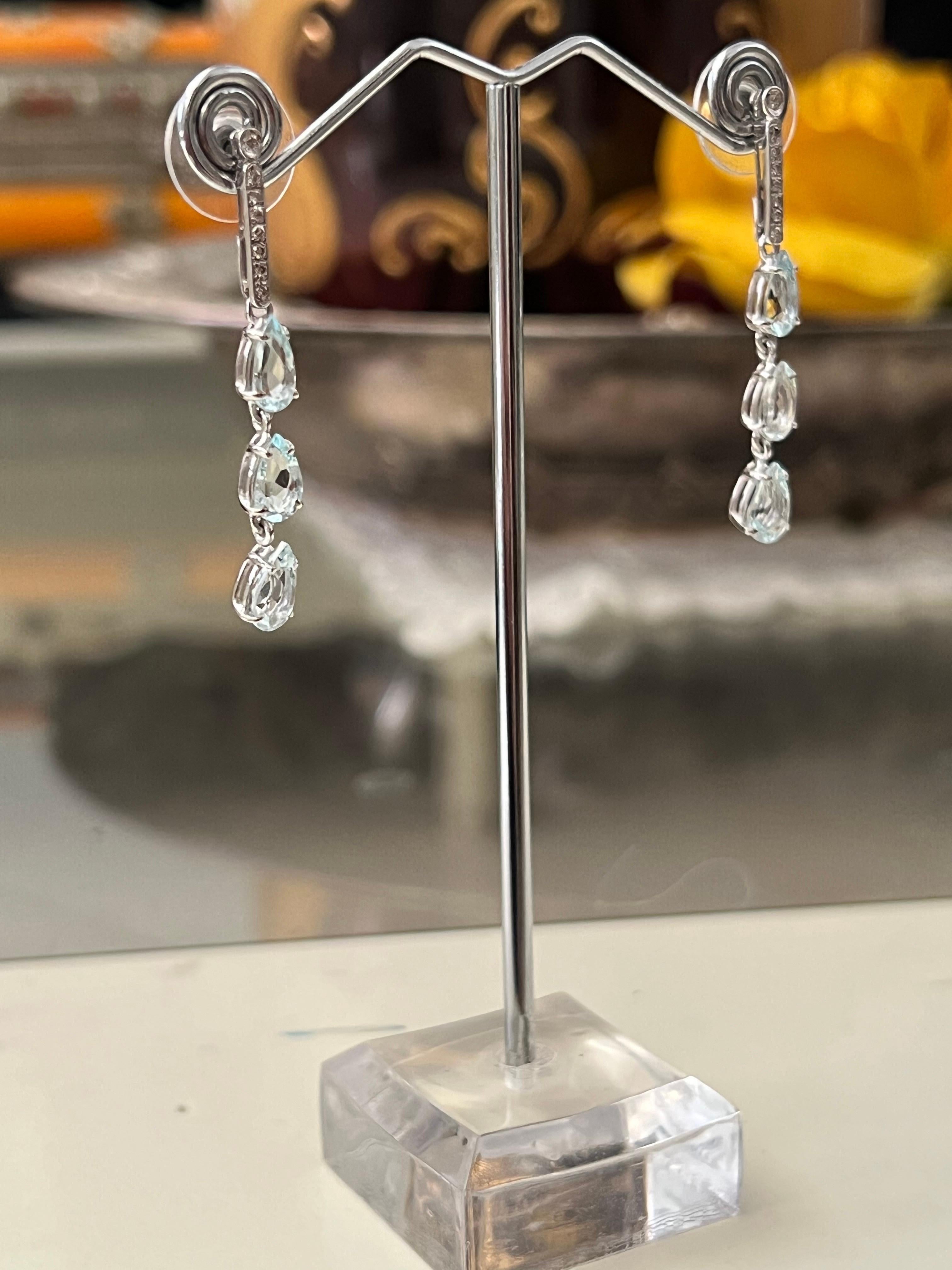 Aquamarine Diamonds 18 Karat White Gold Drop Earrings For Sale 5
