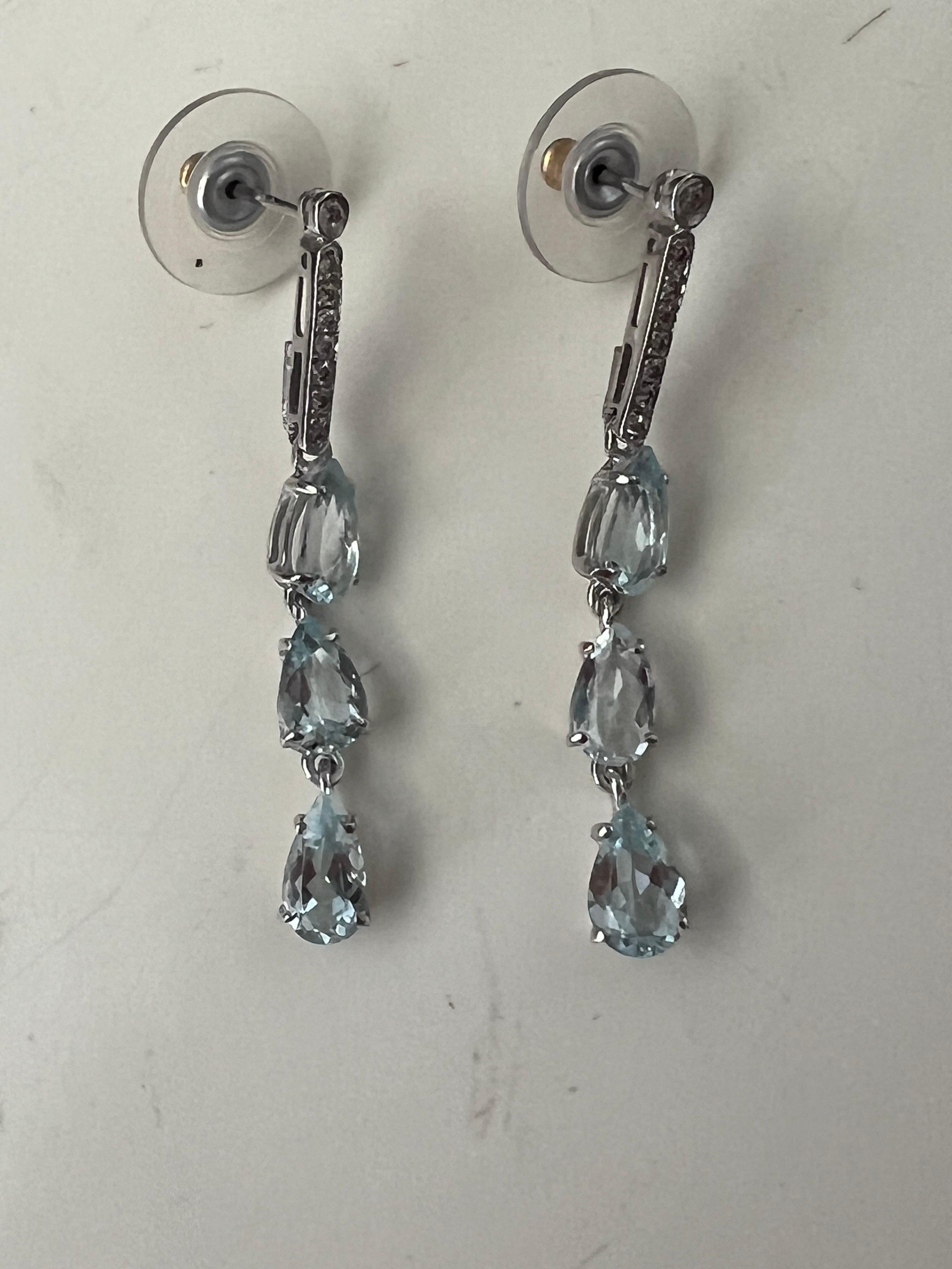 Aquamarine Diamonds 18 Karat White Gold Drop Earrings For Sale 7