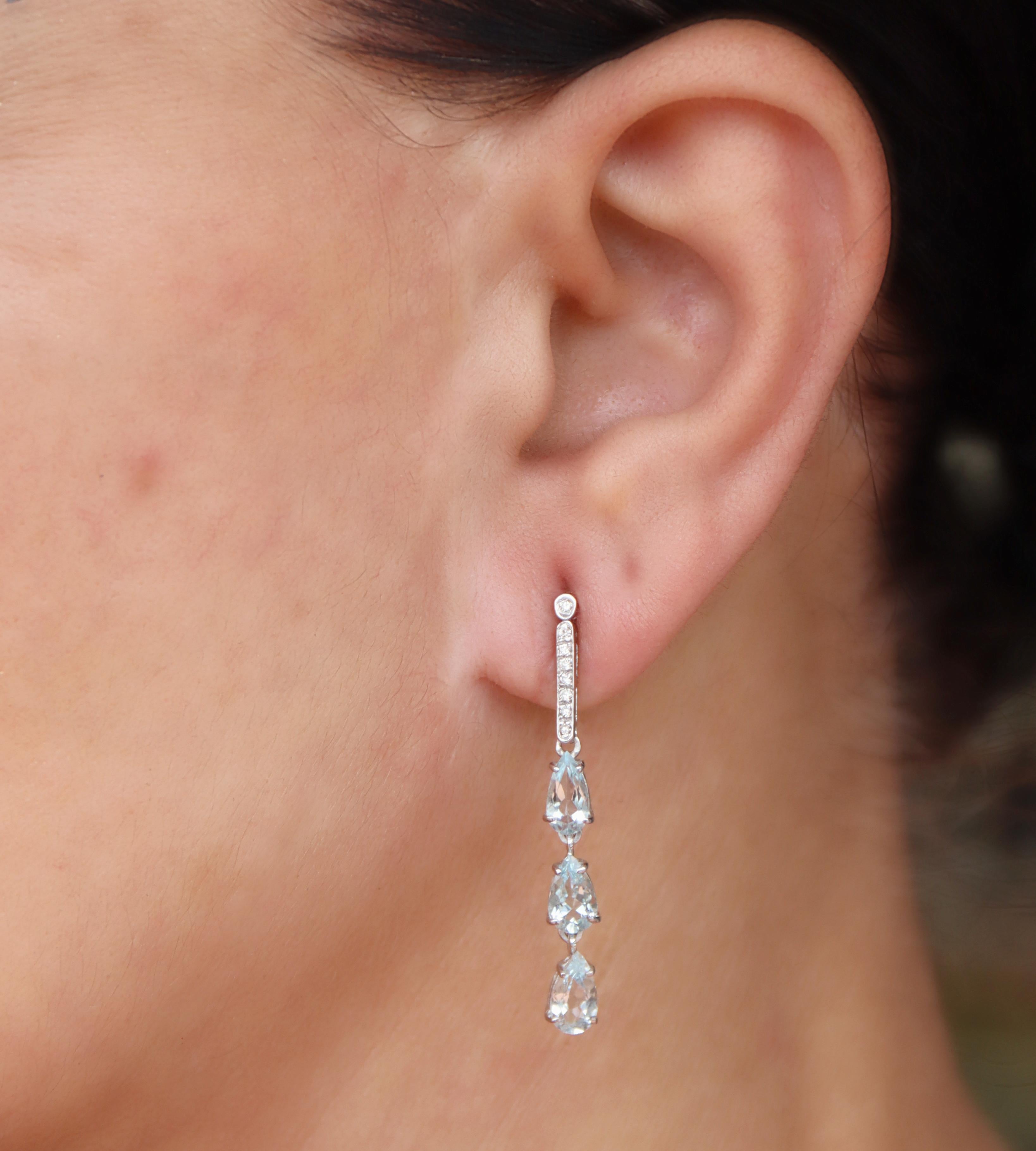 Aquamarine Diamonds 18 Karat White Gold Drop Earrings For Sale 8