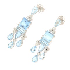 Aquamarine Diamonds 18 Karat White Gold Drop Earrings