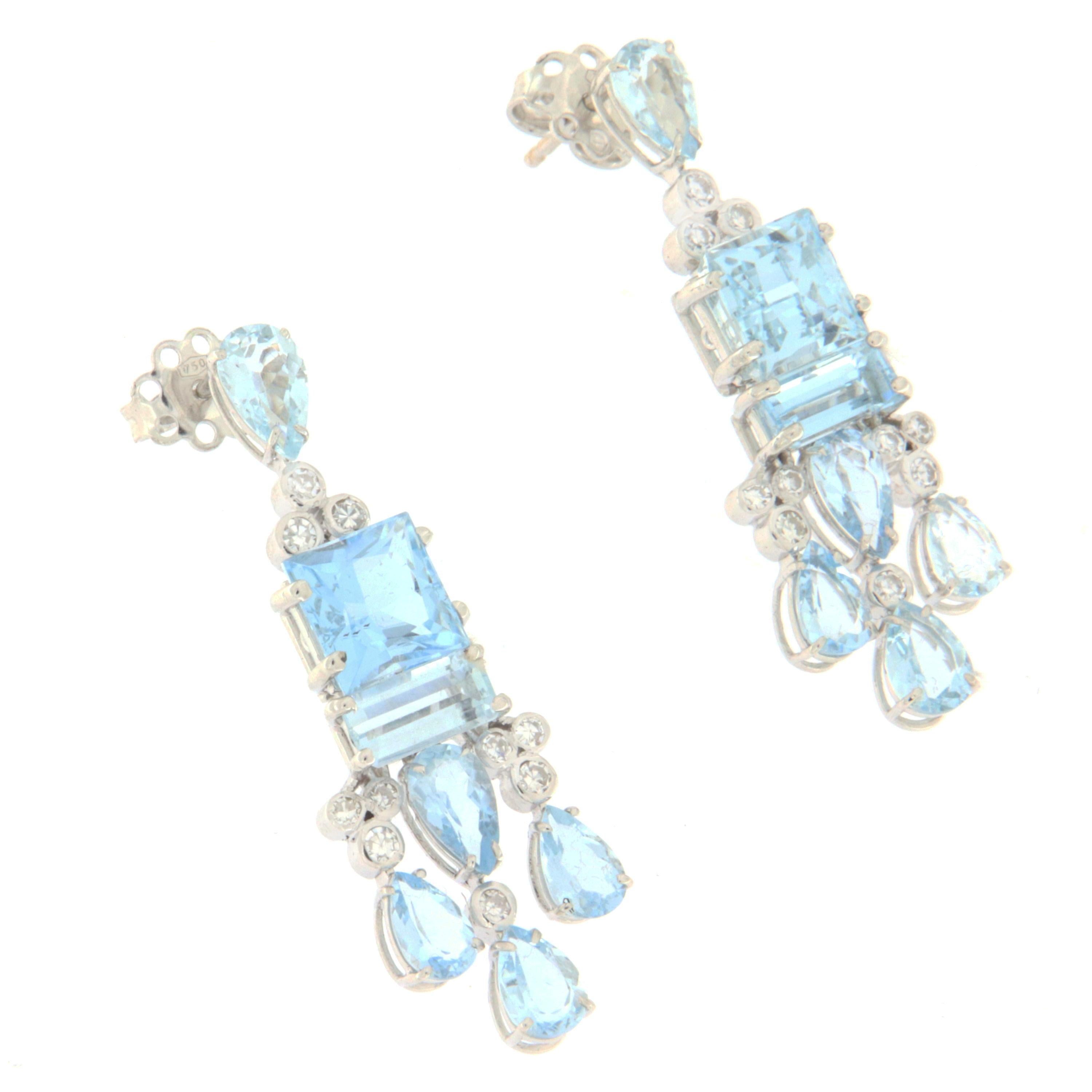 Contemporary Aquamarine Diamonds 18 Karat White Gold Drop Earrings For Sale