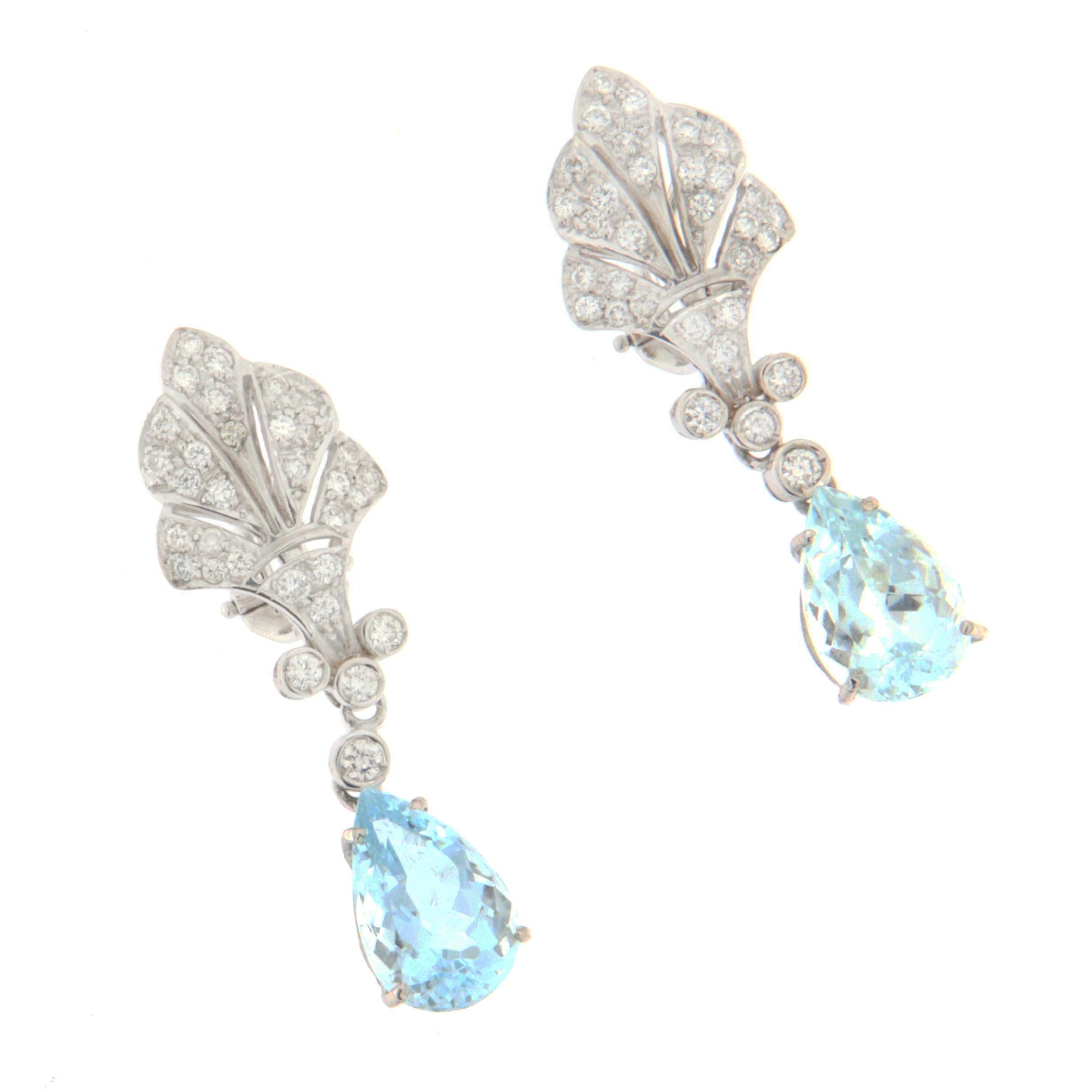 Aquamarin-Diamant-Tropfen-Ohrringe aus 18 Karat Weißgold (Zeitgenössisch) im Angebot