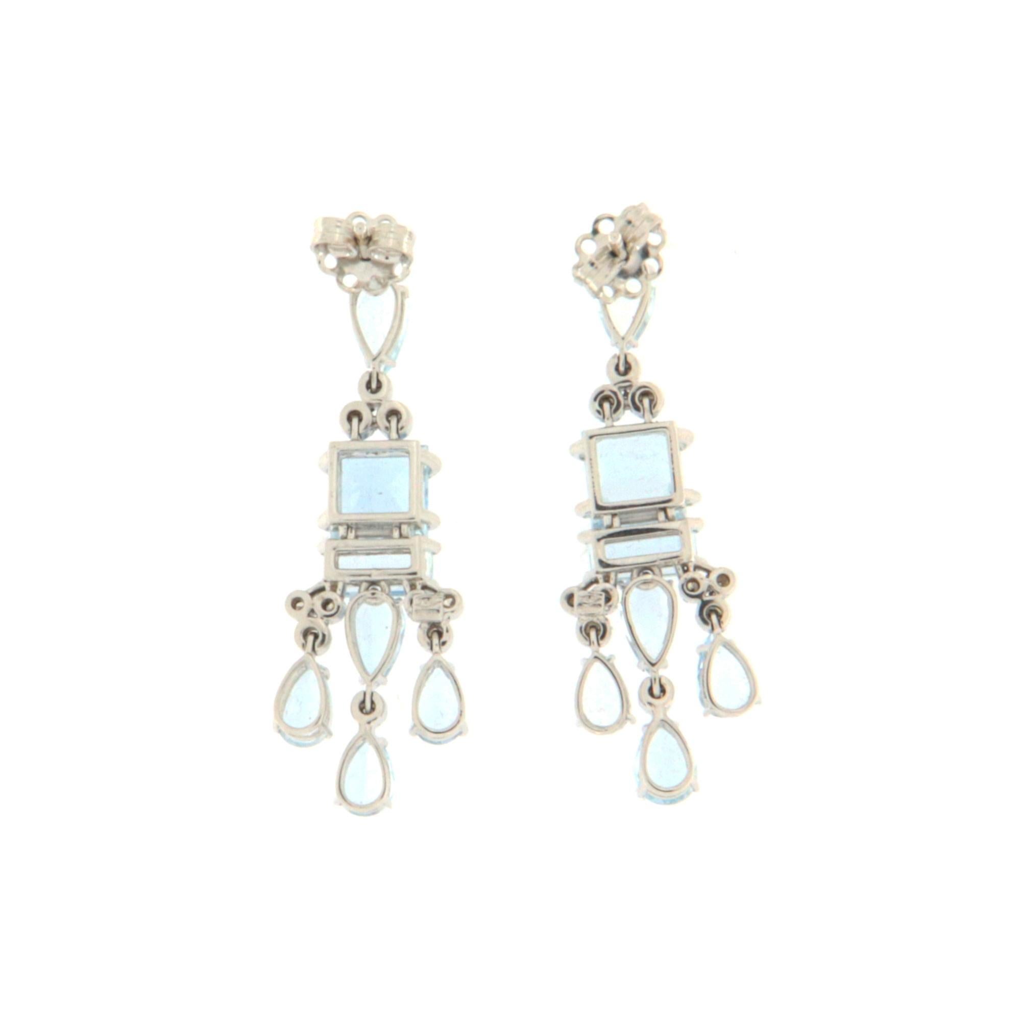 Brilliant Cut Aquamarine Diamonds 18 Karat White Gold Drop Earrings For Sale