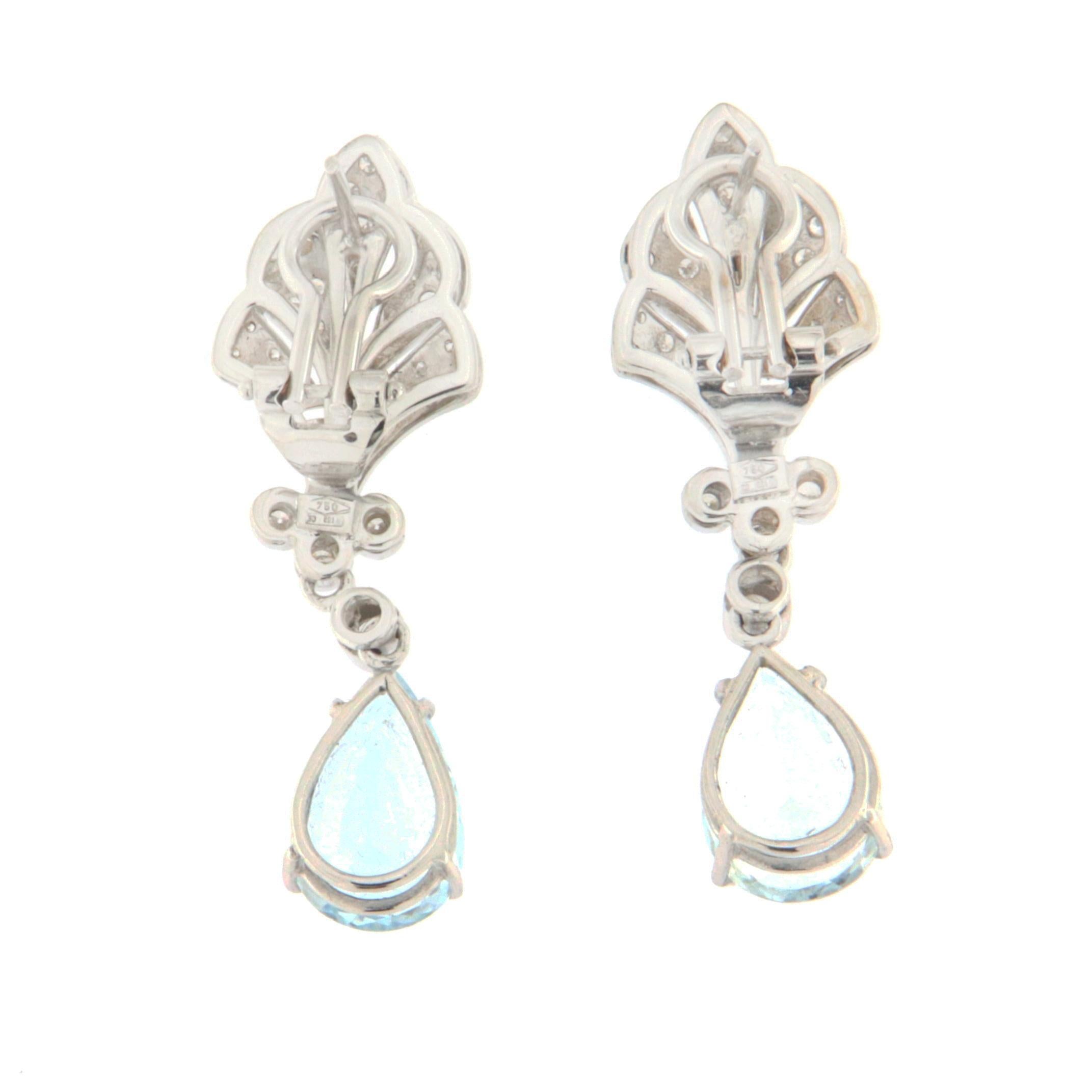 Brilliant Cut Aquamarine Diamonds 18 Karat White Gold Drop Earrings For Sale