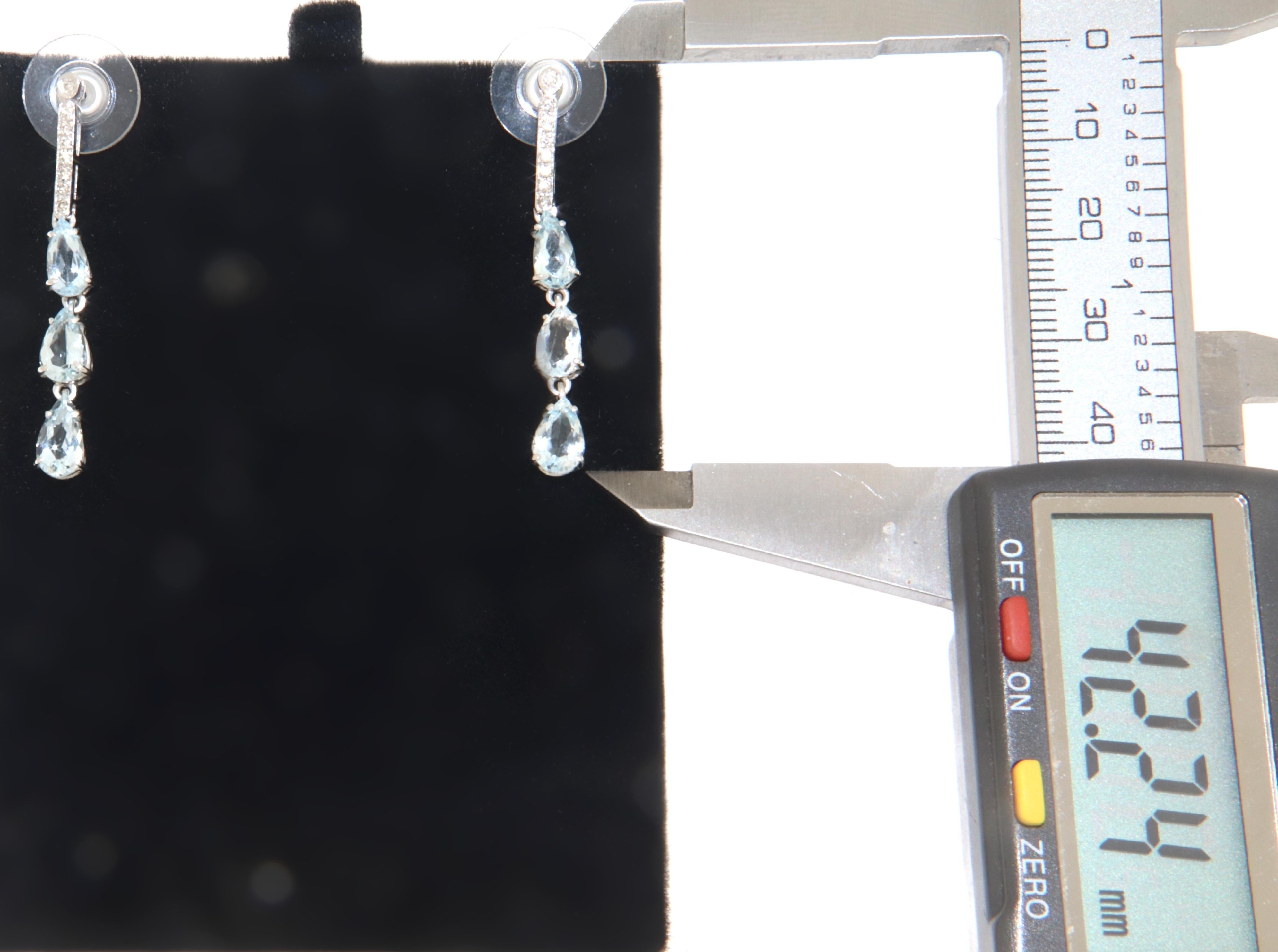 Mixed Cut Aquamarine Diamonds 18 Karat White Gold Drop Earrings For Sale