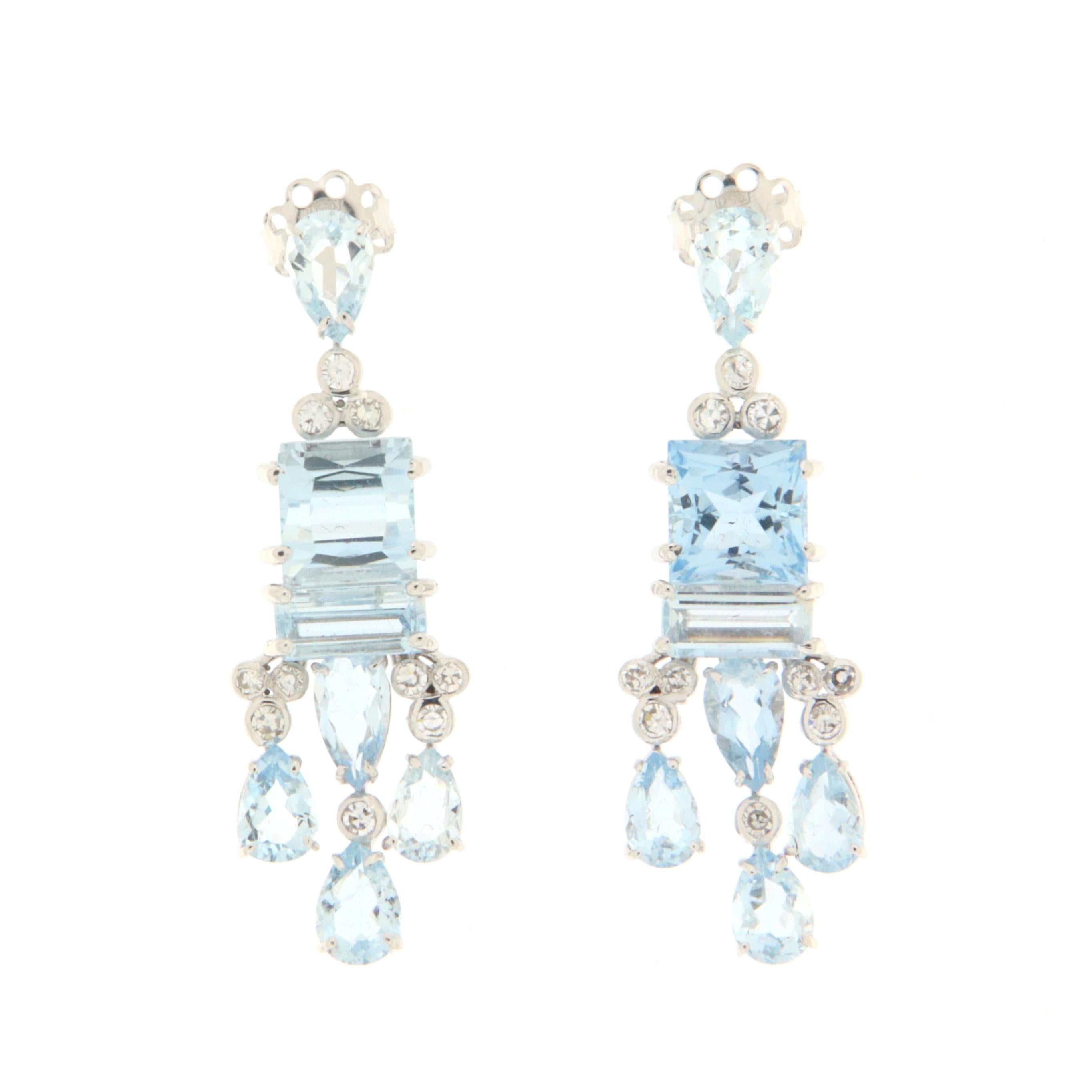 Aquamarine Diamonds 18 Karat White Gold Drop Earrings In New Condition For Sale In Marcianise, IT