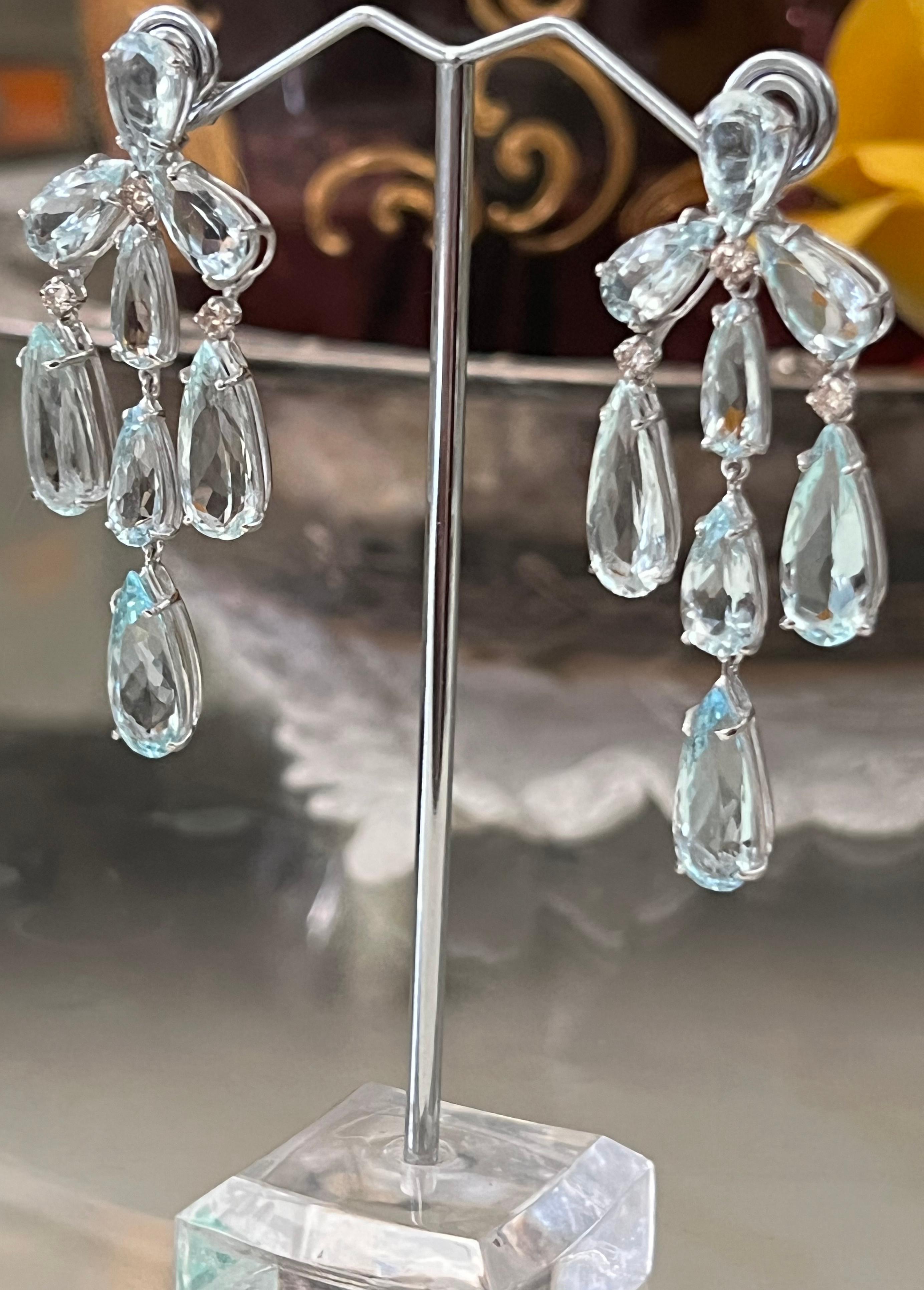 Aquamarine Diamonds 18 Karat White Gold Drop Earrings In New Condition For Sale In Marcianise, IT