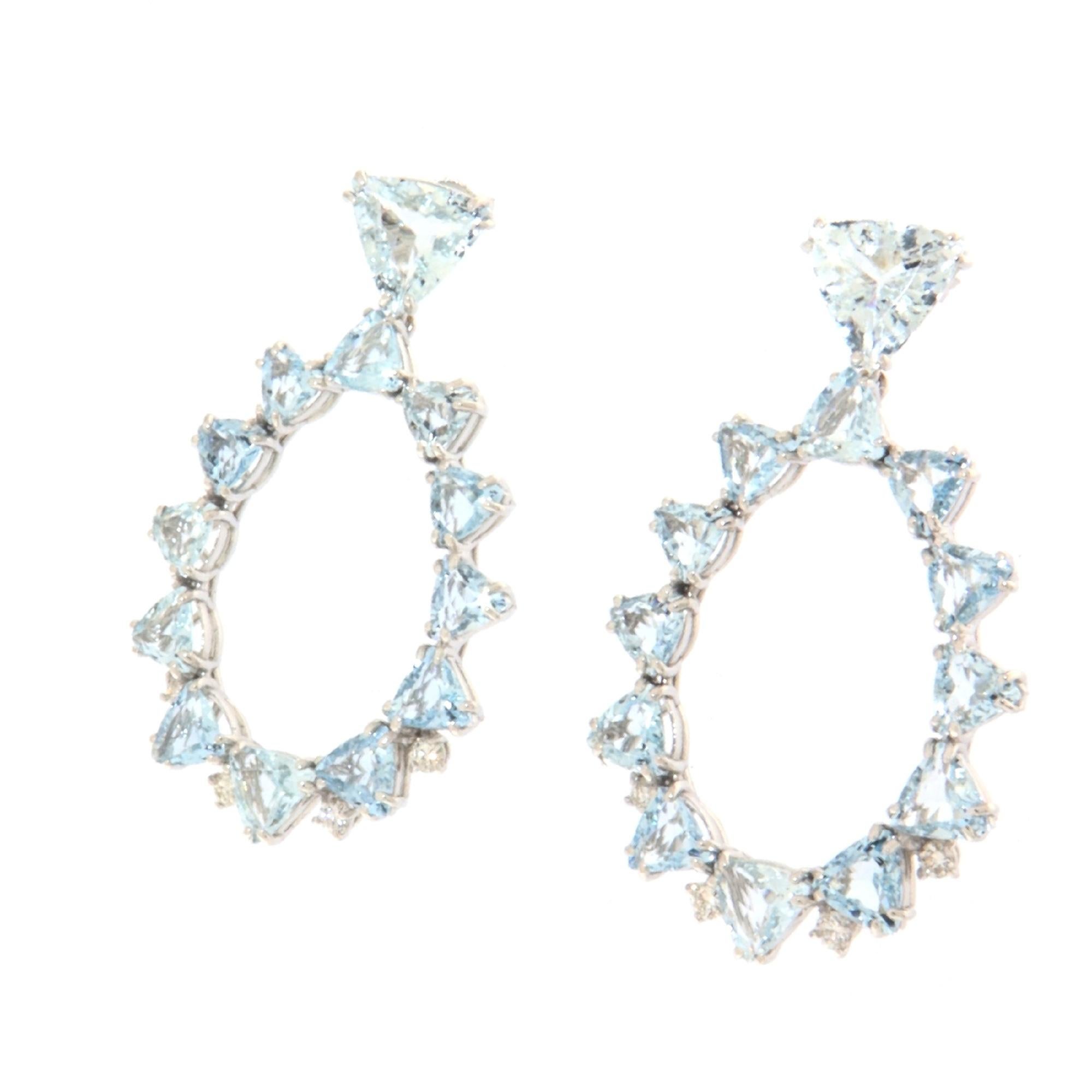 Women's Aquamarine Diamonds 18 Karat White Gold Drop Earrings For Sale