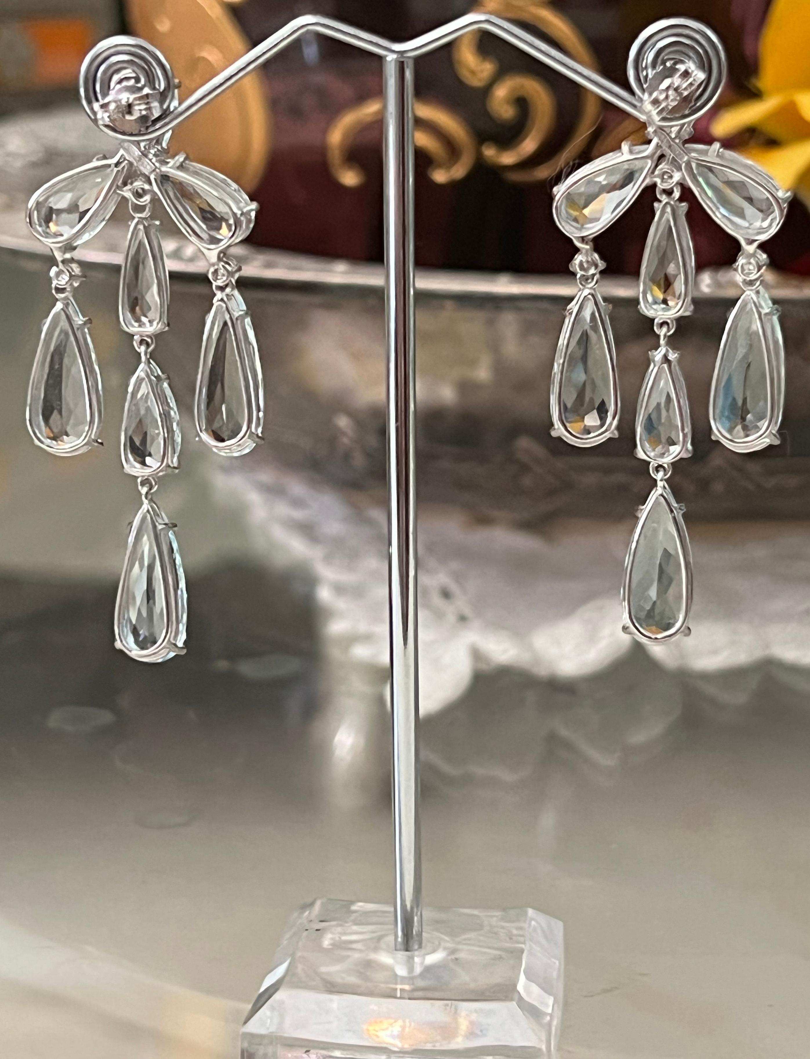 Women's Aquamarine Diamonds 18 Karat White Gold Drop Earrings For Sale