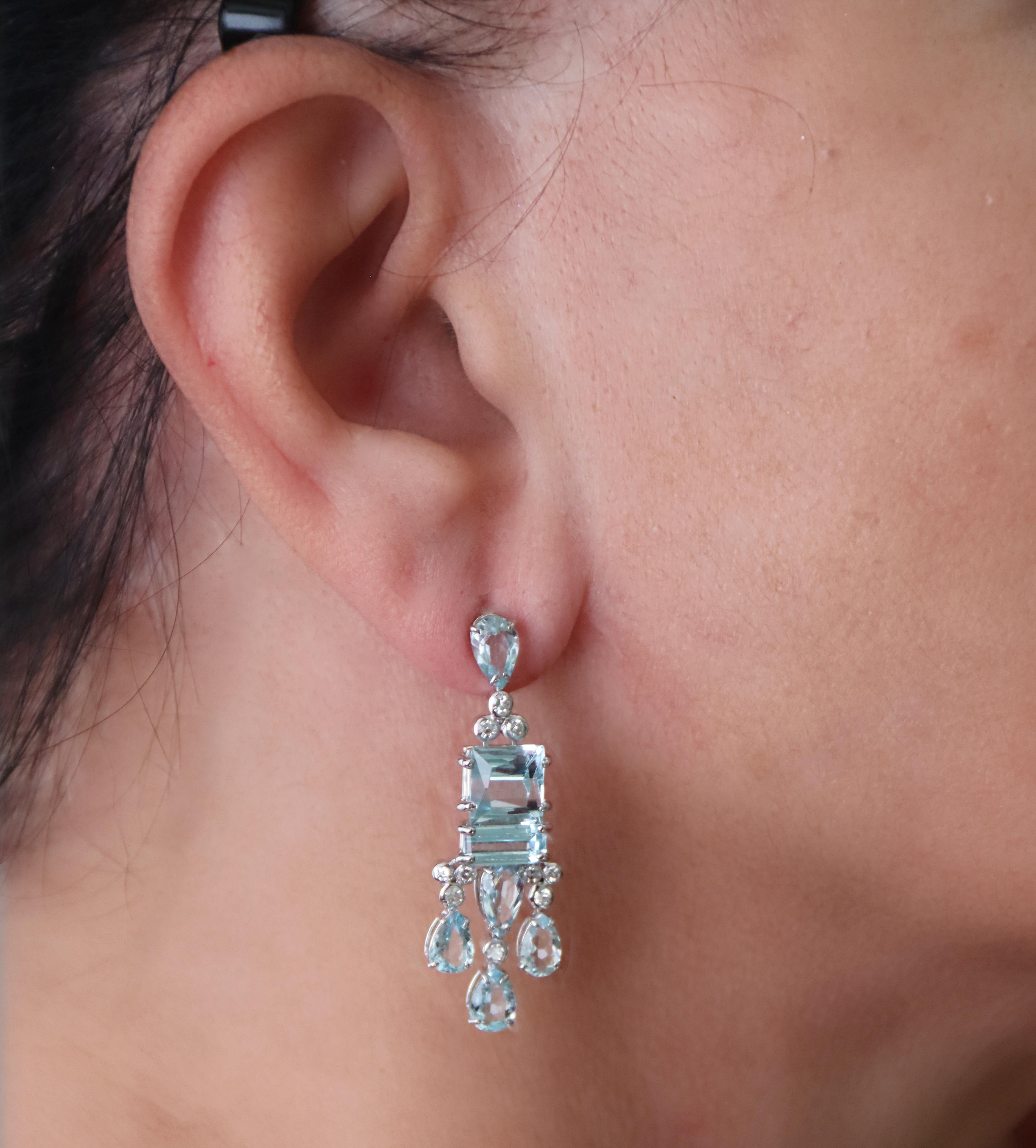 Aquamarine Diamonds 18 Karat White Gold Drop Earrings For Sale 1