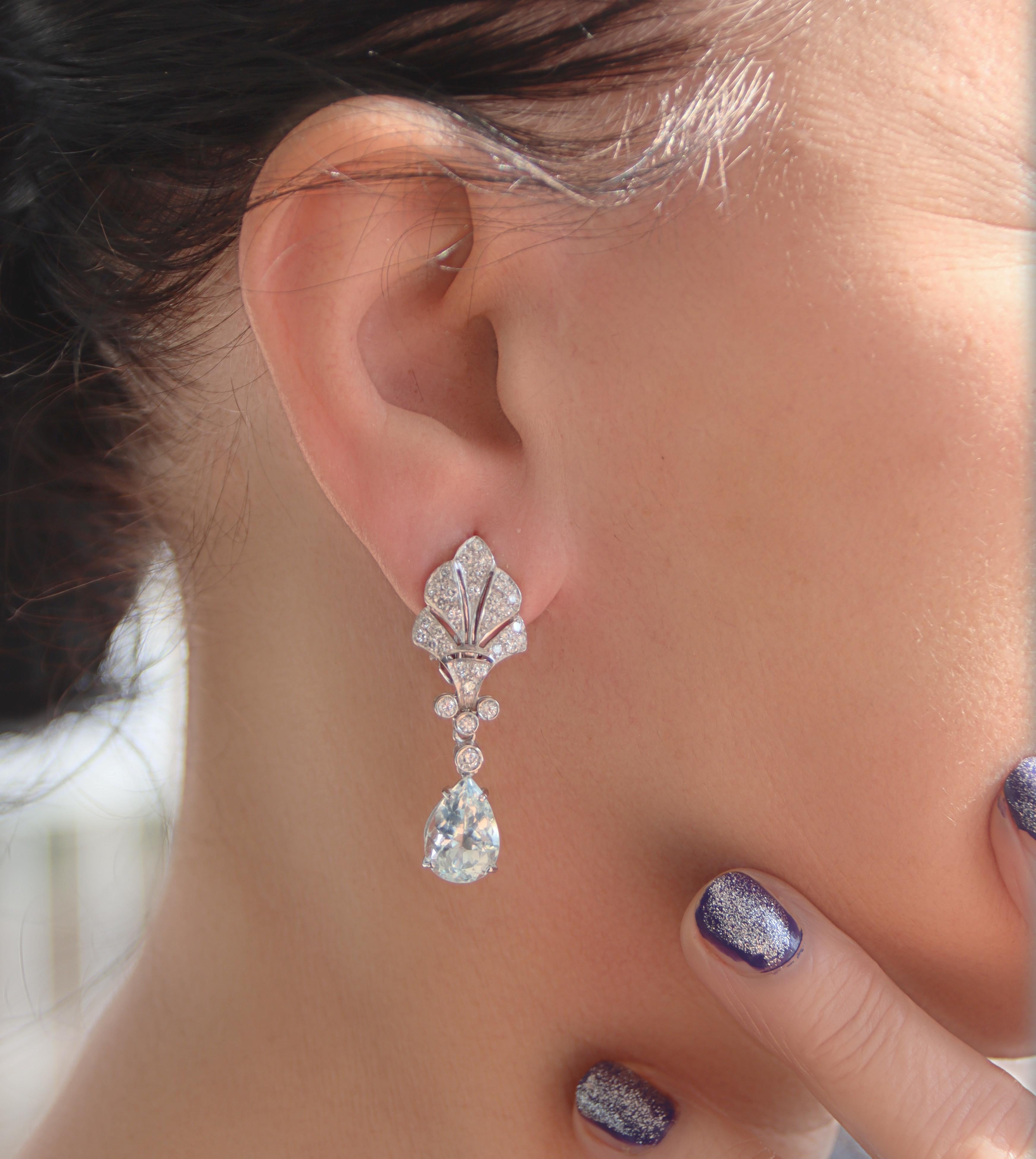 Aquamarine Diamonds 18 Karat White Gold Drop Earrings For Sale 1