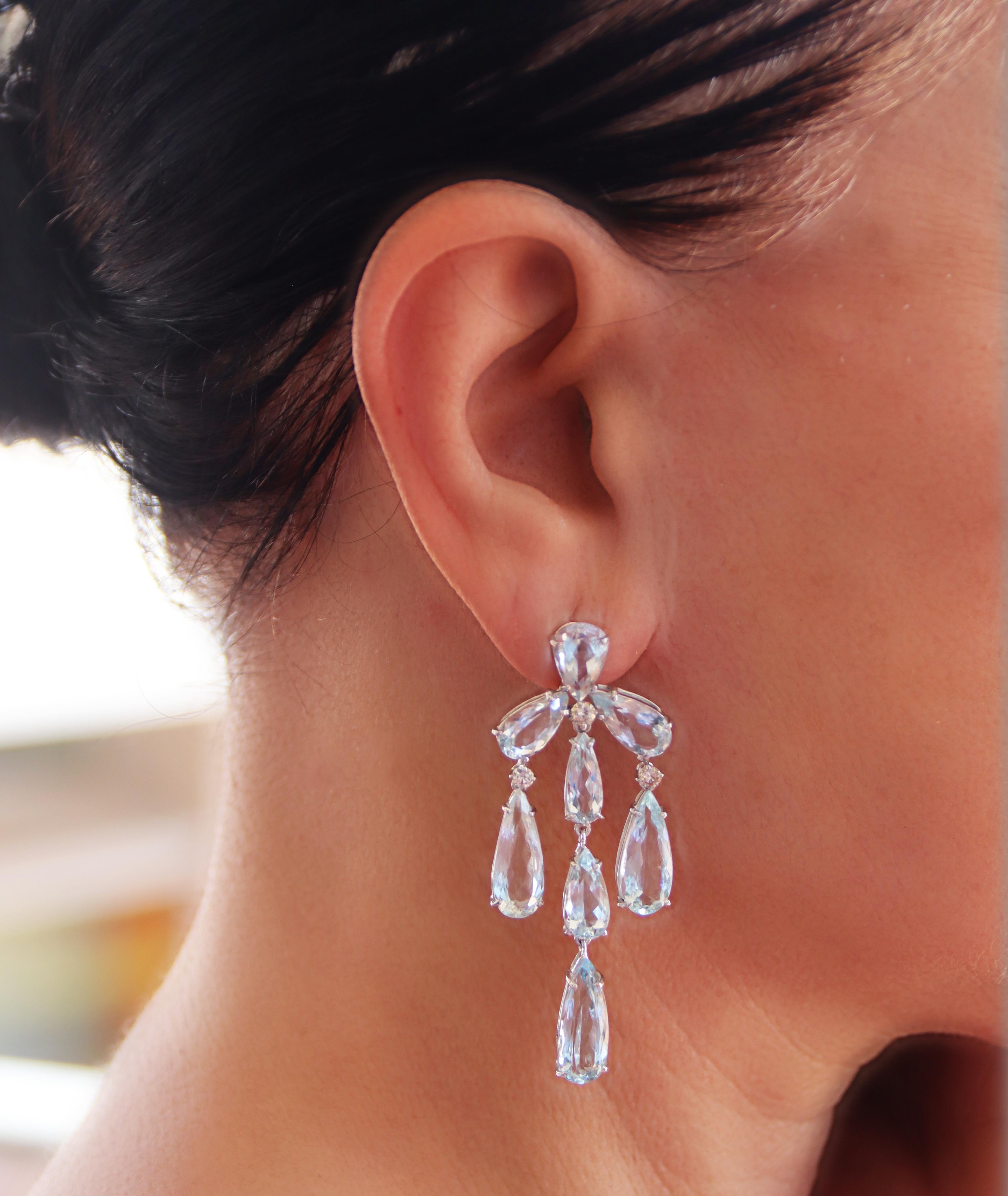 Aquamarine Diamonds 18 Karat White Gold Drop Earrings For Sale 2