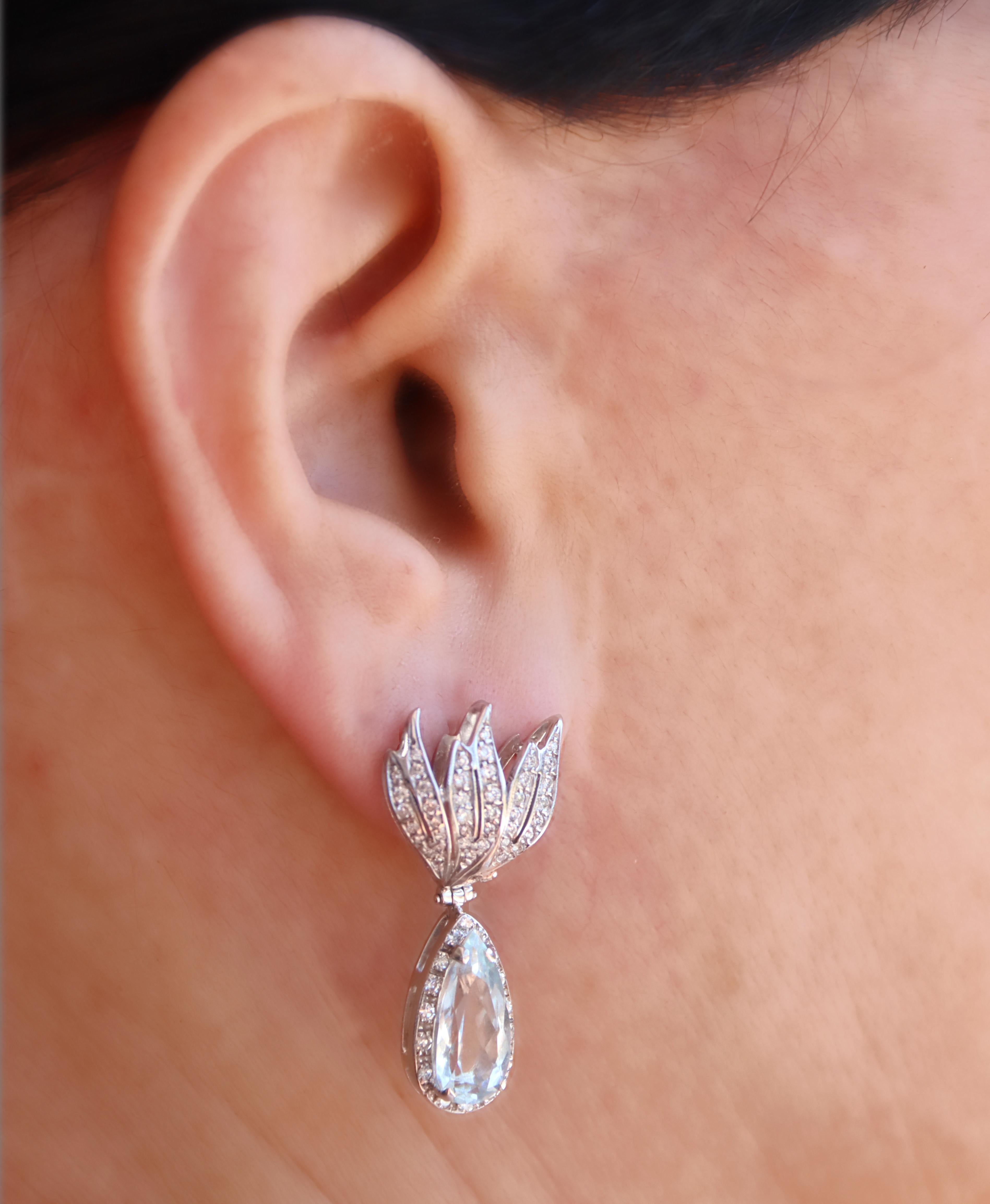 Aquamarine Diamonds 18 Karat White Gold Drop Earrings For Sale 2