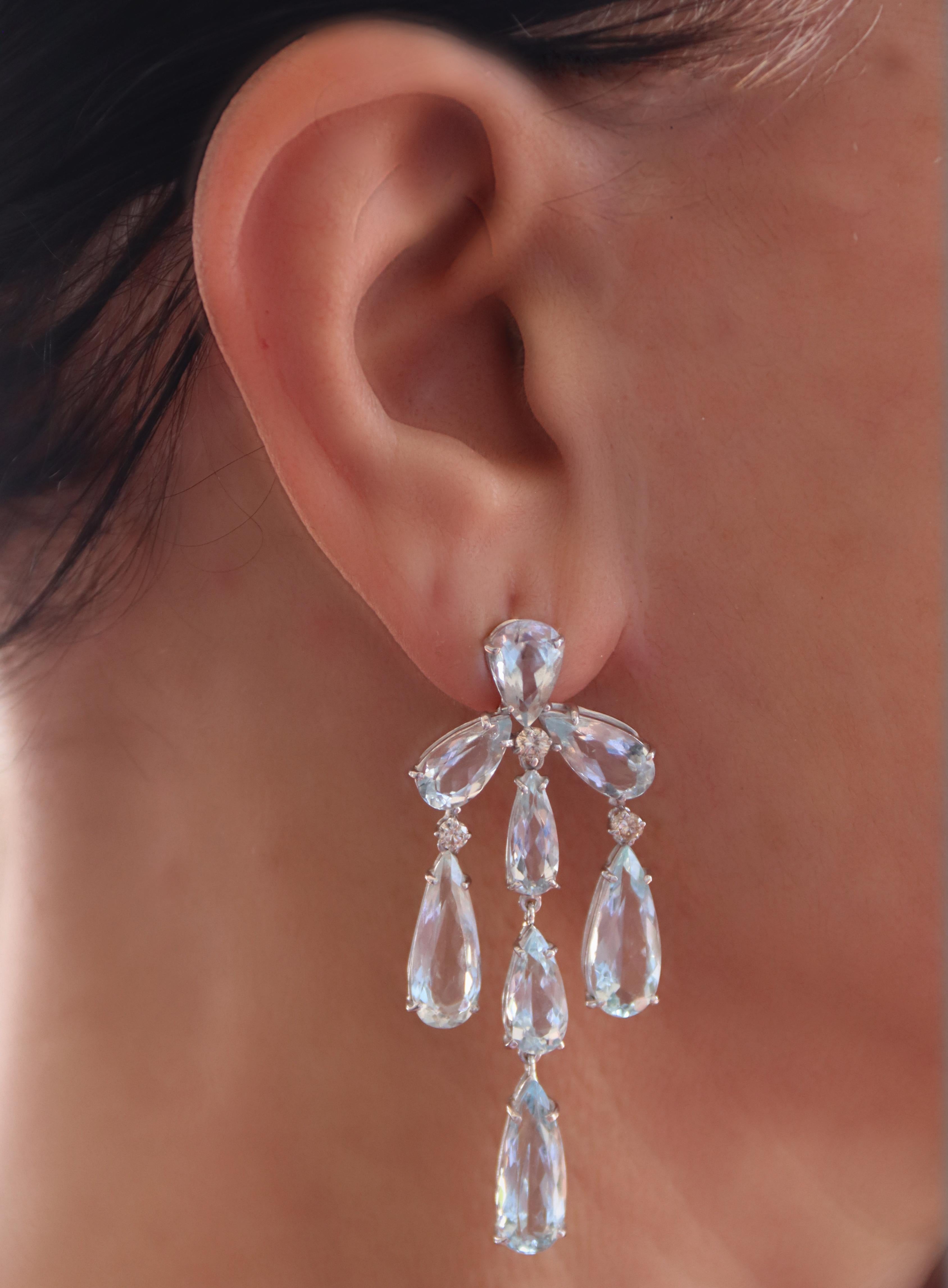 Aquamarine Diamonds 18 Karat White Gold Drop Earrings For Sale 3