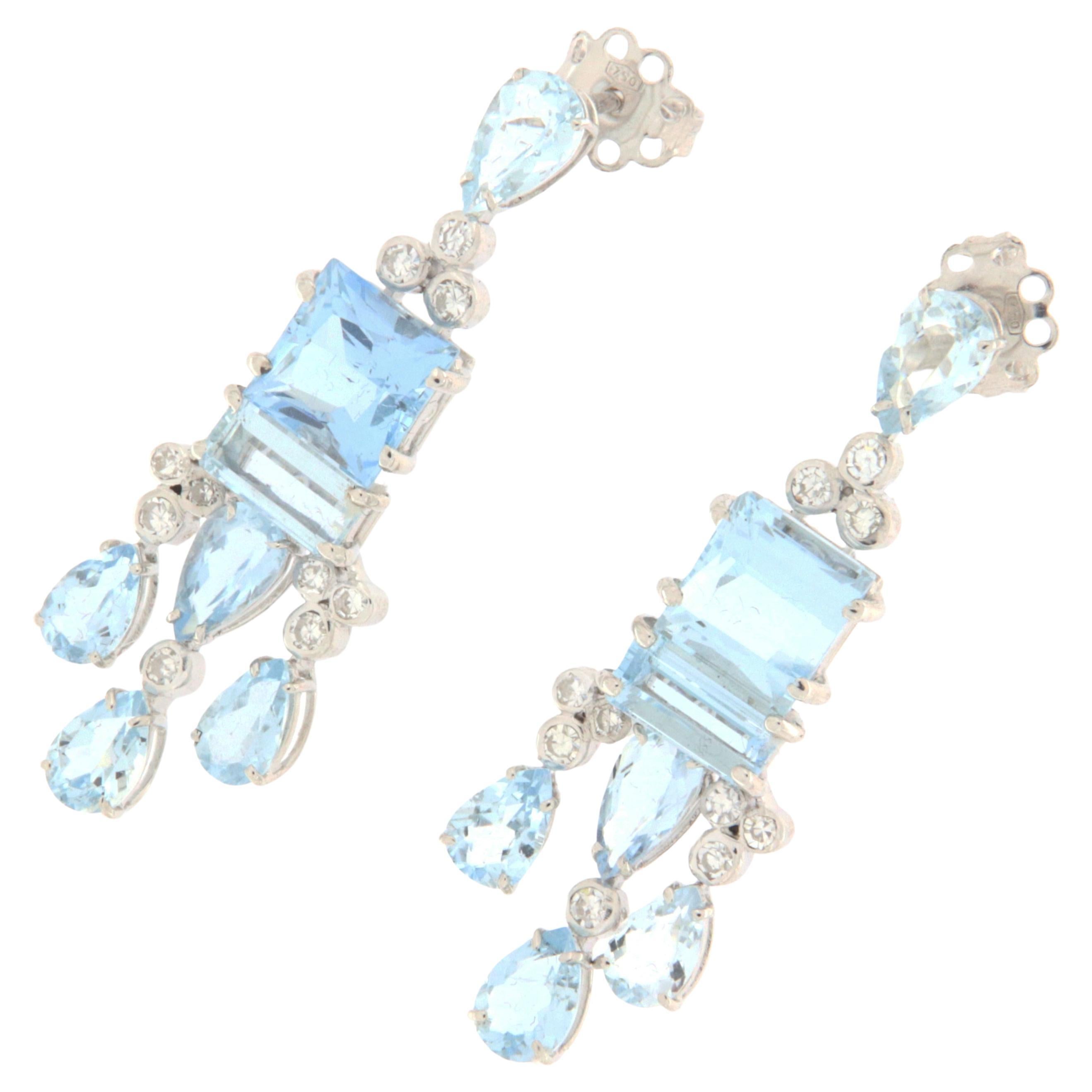 Aquamarine Diamonds 18 Karat White Gold Drop Earrings For Sale