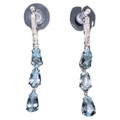 Aquamarine Diamonds 18 Karat White Gold Drop Earrings