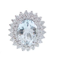 Aquamarine, Diamonds, 18 Karat White Gold Earrings.