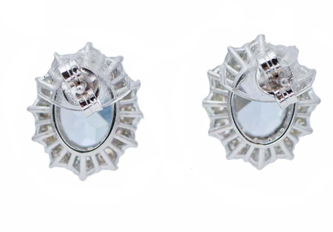 Modern Aquamarine, Diamonds, 18 Karat White Gold Earrings. For Sale