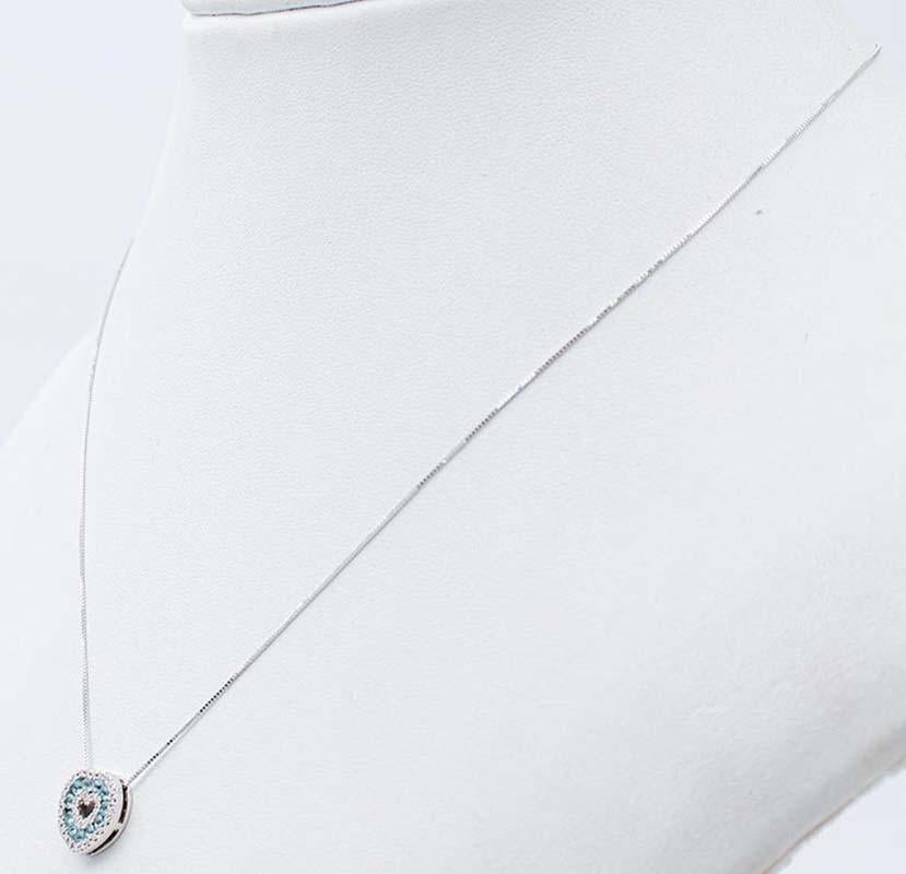 Modern Aquamarine, Diamonds, 18 Karat White Gold Heart Shape Pendant Necklace.