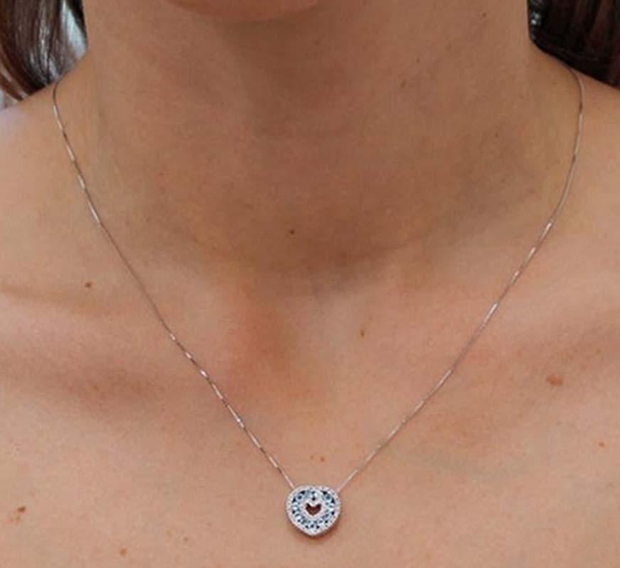 Women's Aquamarine, Diamonds, 18 Karat White Gold Heart Shape Pendant Necklace.
