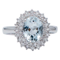 Aquamarine, Diamonds, 18 Karat White Gold Modern Ring