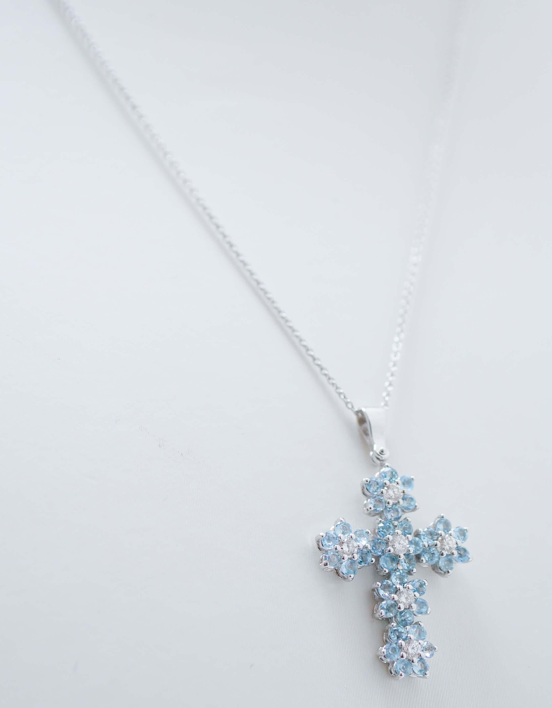 Modern Aquamarine, Diamonds, 18 Karat White Gold Pendant Necklace.