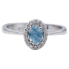 Aquamarine, Diamonds, 18 Karat White Gold Ring