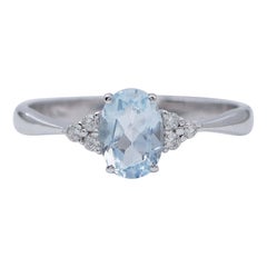 Anello con acquamarina, diamanti, oro bianco 18 carati