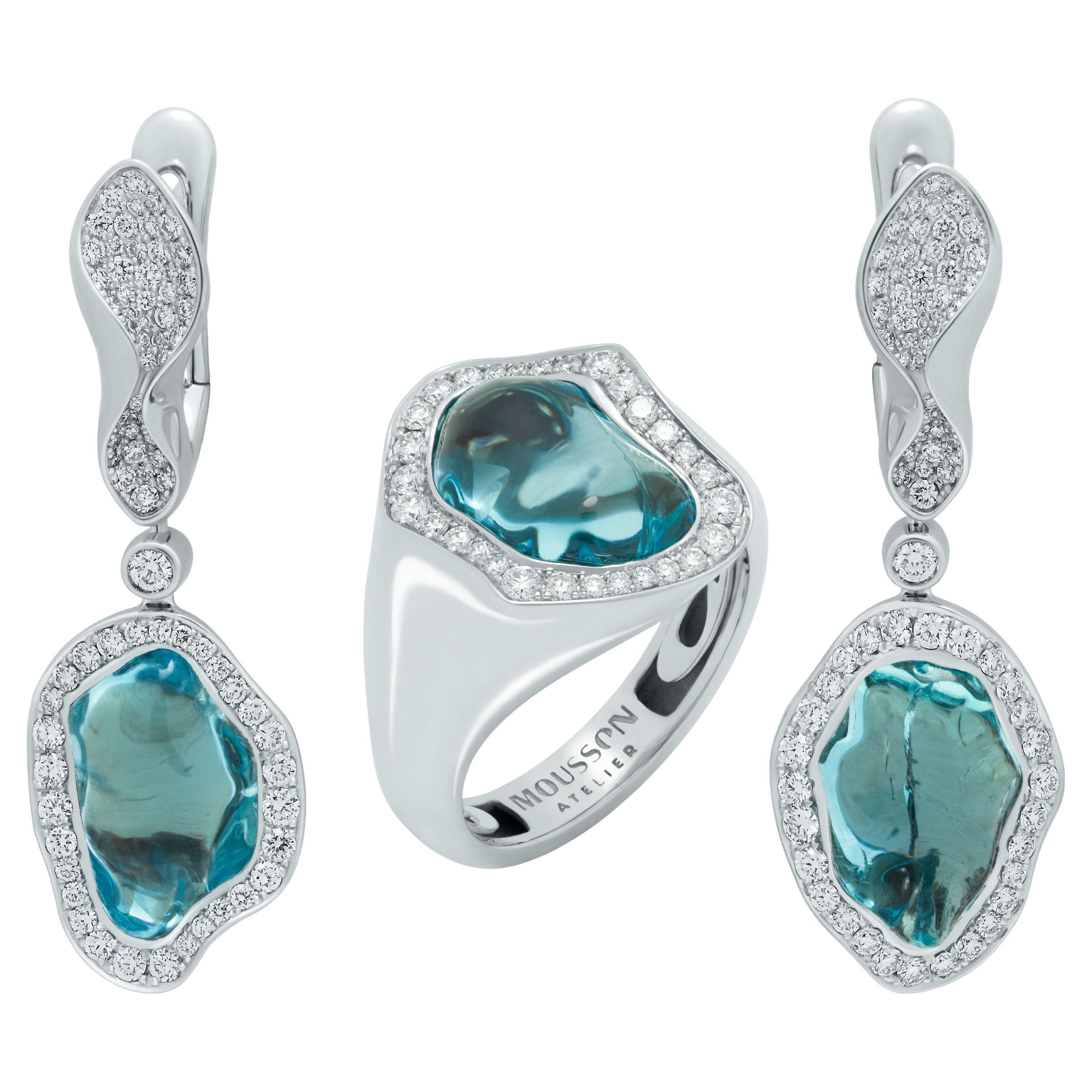 Aquamarine Diamonds 18 Karat White Gold Spectrum Suite For Sale