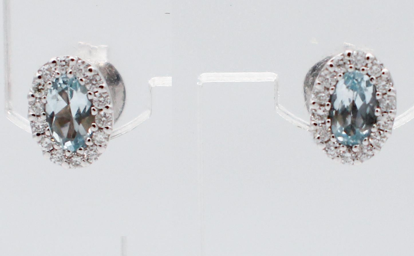 Mixed Cut Aquamarine, Diamonds, 18 Karat White Gold Stud Earrings For Sale