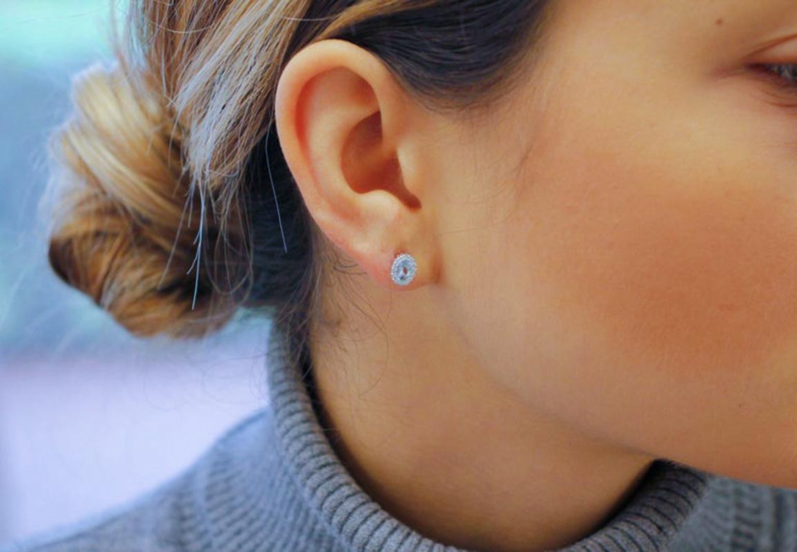 Aquamarine, Diamonds, 18 Karat White Gold Stud Earrings 2
