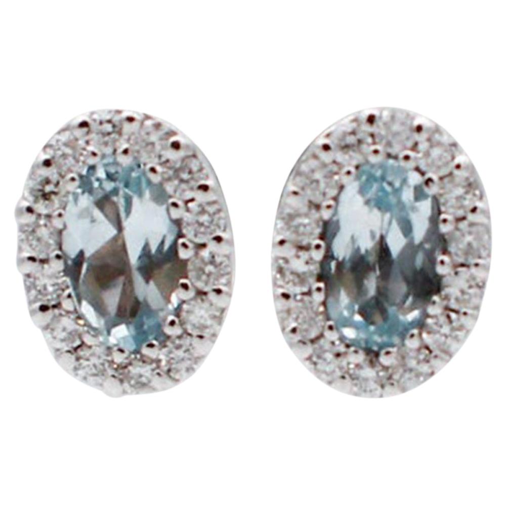 Aquamarine, Diamonds, 18 Karat White Gold Stud Earrings For Sale