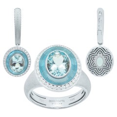 Aquamarine Diamonds 18 Karat White Gold Tweed Suite