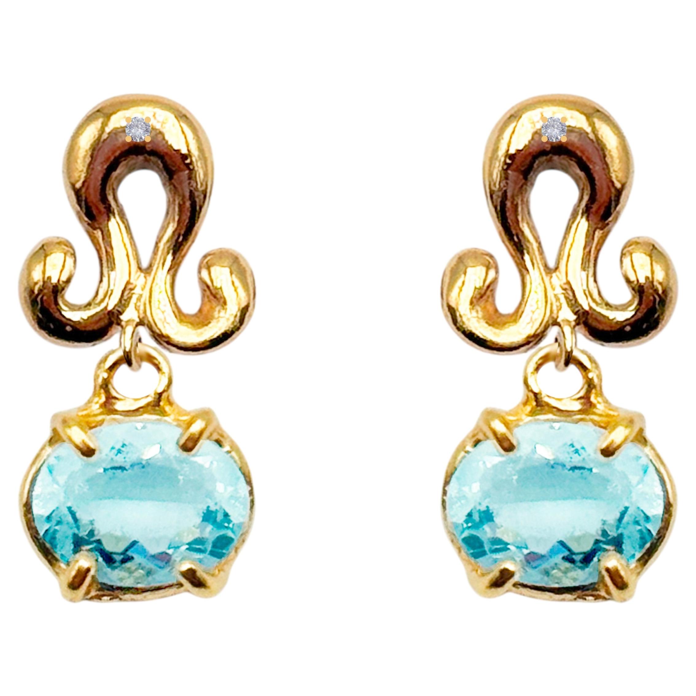 Aigue-marine Diamants Boucles d'oreilles en or jaune 18k Made in Italy by Rossella Ugolini